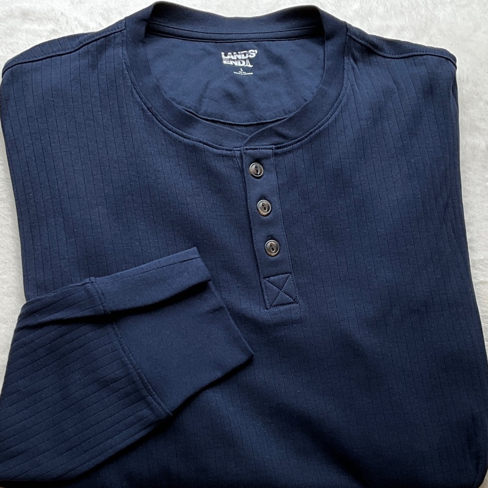 Lands' End Men's Deep Blue Long Sleeve Henley